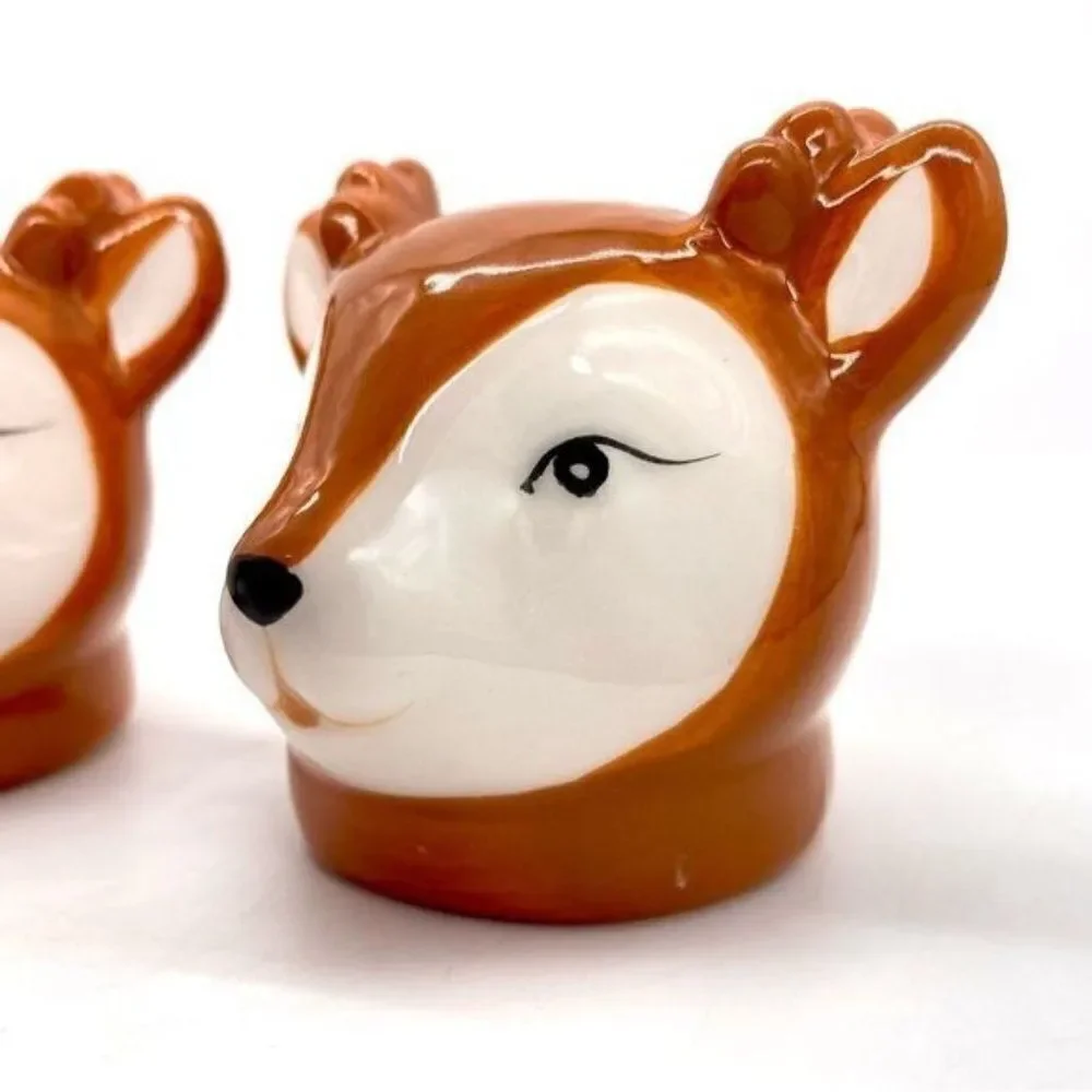 Nostalgic Vintage Inspired Retro Ceramic Reindeer Tiny Taper Candle Holders
